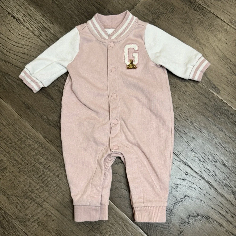Baby GAP Varsity One Piece‎ Pink Teddy Bear Size 0-3 Months